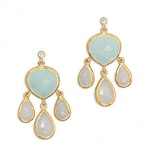 Load image into Gallery viewer, 14 Karat Gold Plated Topaz and Chalcedony Drop Earrings
