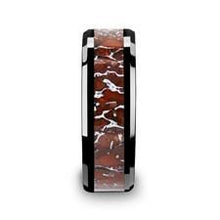 Load image into Gallery viewer, TRIASSIC Red Dinosaur Bone Inlaid Black Ceramic Beveled Edged Ring - 8mm