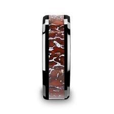 TRIASSIC Red Dinosaur Bone Inlaid Black Ceramic Beveled Edged Ring - 8mm