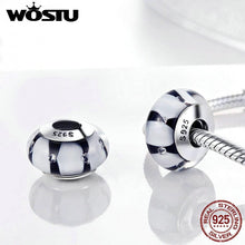 Load image into Gallery viewer, 2017 New Arrival 925 Sterling Silver Delicate Black Striped Glass Beads Fit Original wst Bracelet Fine Jewelry Gift CQZ050