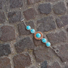 Load image into Gallery viewer, 7.5" Reconstituted Turquoise and Coral Sunburst Toggle Bracelet