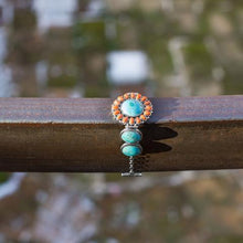 Load image into Gallery viewer, 7.5" Reconstituted Turquoise and Coral Sunburst Toggle Bracelet