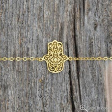 Load image into Gallery viewer, 6" + 1" 14 Karat Gold Plated Hamsa Bracelet