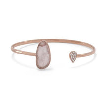 Load image into Gallery viewer, 14 Karat Rose Gold Plated Rose Quartz and CZ Open Cuff Bracelet