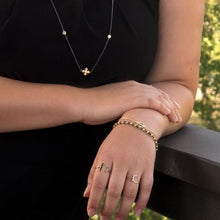 Load image into Gallery viewer, 18 Karat Gold Plated CZ Bar and Circle Bracelet