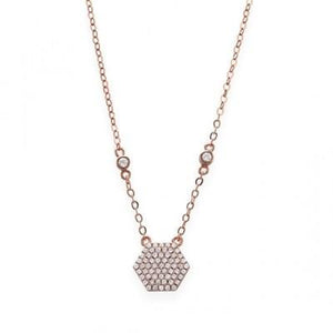 16" + 2" 14 Karat Rose Gold Plated Necklace with CZ Hexagon