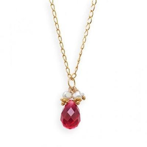 16" 14/20 Gold Filled Necklace with Red Glass Briolette and Cultured Freshwater Pearls