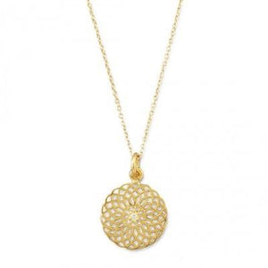 16" + 2" 14 Karat Gold Plated Necklace with Ornate Spiral Design Cut Out Pendant
