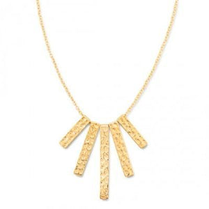 16" + 2" 14 Karat Gold Plated Textured Bar Drop Necklace
