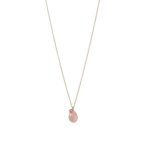 14 Karat Gold Rose Quartz and Pink Hydro Glass Necklace