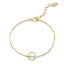Load image into Gallery viewer, 18 Karat Gold Plated CZ Bar and Circle Bracelet