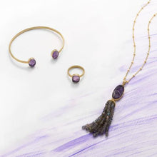 Load image into Gallery viewer, 14 Karat Gold Plated Rough Cut Amethyst Ring