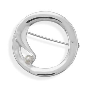 Silver Plated Open Circle with Simulated Pearl Fashion Pin