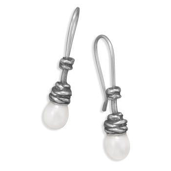 .925 Oxidized Cultured Freshwater Pearl Earrings