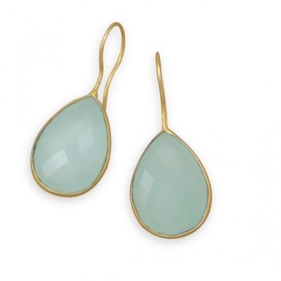 14 Karat Gold Plated Sea Green Chalcedony Earrings