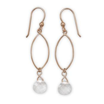 14 Karat Rose Gold Plated Clear Glass Drop Earrings