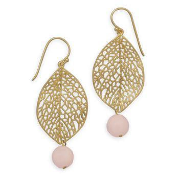 14 Karat Gold Plated Leaf Earrings with Aventurine