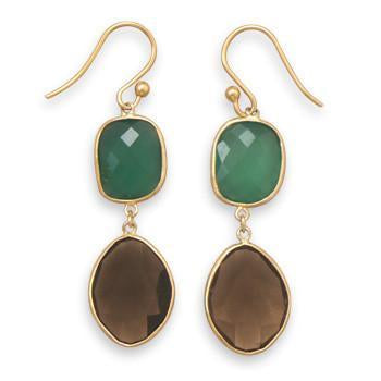14 Karat Gold Plated Earrings with Onyx and Quartz
