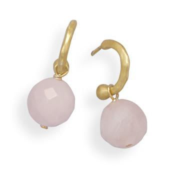 14 Karat Gold Plated Hoop Earrings with Rose Quartz