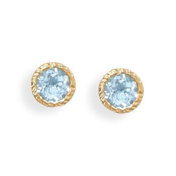 14 Karat Gold Plated Silver Blue Topaz Stud Earrings