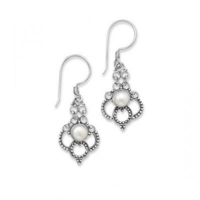 Oxidized Cultured Freshwater Pearl Scroll Design Earrings