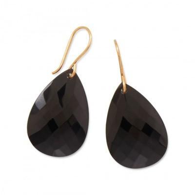 14K Gold Plated Faceted Black Onyx Earrings