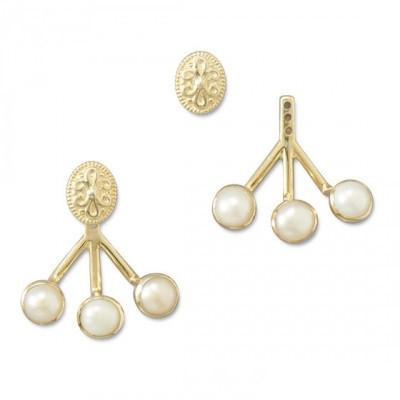 14K Gold Plated Cultured Freshwater Pearl Front Back Earrings