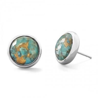 Round Freeform Faceted Quartz over Turquoise Earrings