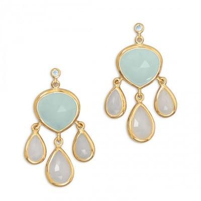 14 Karat Gold Plated Topaz and Chalcedony Drop Earrings