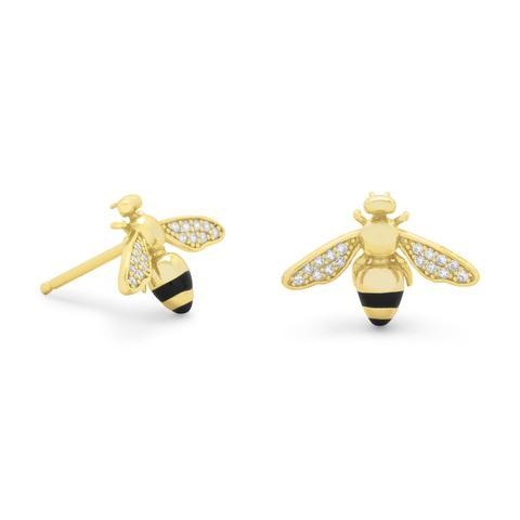 14 Karat Gold Plated Signity CZ Bee Earrings