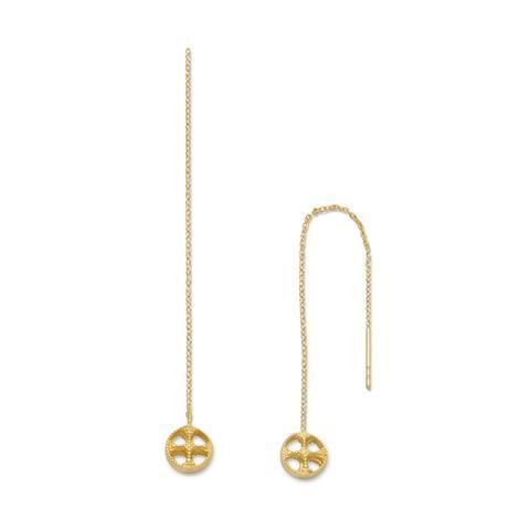 14 Karat Gold Plated Threader Earrings with Round Cut Out Ends