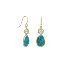 Load image into Gallery viewer, 14 Karat Gold Plated Turquoise and Sky Blue Topaz Earrings