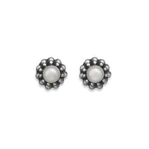 Oxidized Cultured Freshwater Pearl Scroll Design Earrings