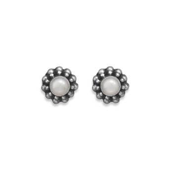 Oxidized Cultured Freshwater Pearl Scroll Design Earrings