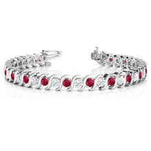 Load image into Gallery viewer, 14k Gold Ruby &amp; Diamond Tennis S Link Bracelet 4.00ct