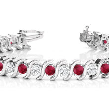 Load image into Gallery viewer, 14k Gold Ruby &amp; Diamond Tennis S Link Bracelet 4.00ct