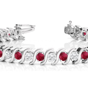 14k Gold Ruby & Diamond Tennis S Link Bracelet 4.00ct