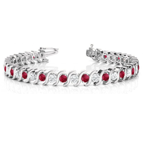 14k Gold Ruby & Diamond Tennis S Link Bracelet 4.00ct