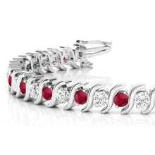 Load image into Gallery viewer, 14k Gold Ruby &amp; Diamond Tennis S Link Bracelet 4.00ct