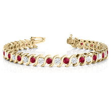 Load image into Gallery viewer, 14k Gold Ruby &amp; Diamond Tennis S Link Bracelet 4.00ct