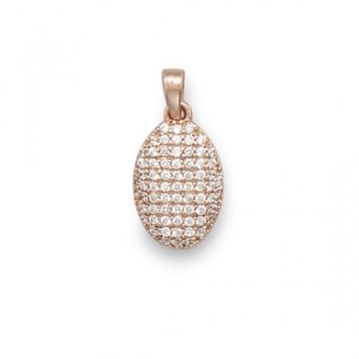 14 Karat Rose Gold Plated Oval Pendant with CZs
