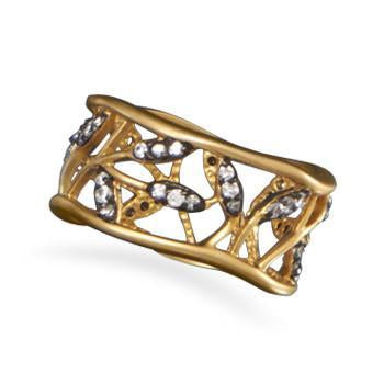 14 Karat Gold Plated Vine Design Ring with CZs