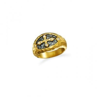 14 Karat Gold Plated CZ Cross Ring