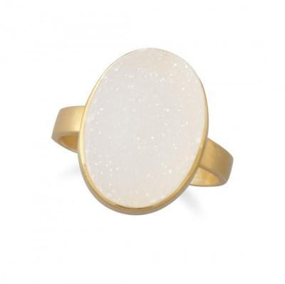 14 Karat Gold Plated White Druzy Ring