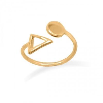 14K Gold Plated Open Ring with Circle and Triangle Ends