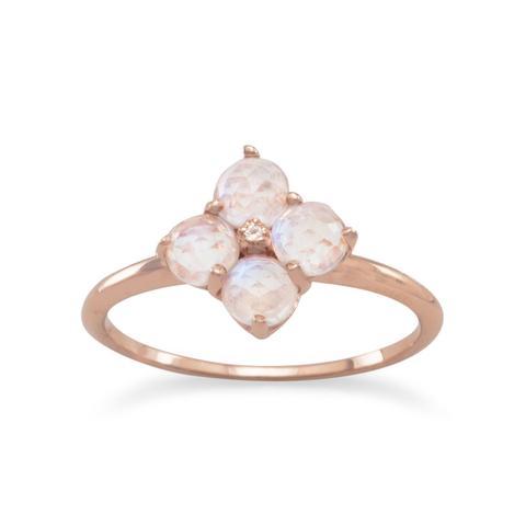 14 Karat Rose Gold Plated Ring with Moonstone Flower