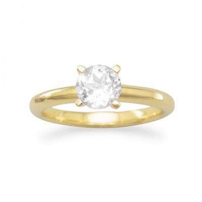 14 Karat Gold Plated White Topaz Solitaire Ring
