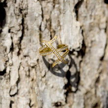 Load image into Gallery viewer, 14 Karat Gold Plated Three Row Design CZ Ring