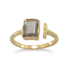 Load image into Gallery viewer, 18 Karat Gold Plated Rectangular Labradorite Ring