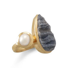 Load image into Gallery viewer, 14 Karat Gold Plated Desert Druzy and Cultured Freshwater Pearl Ring